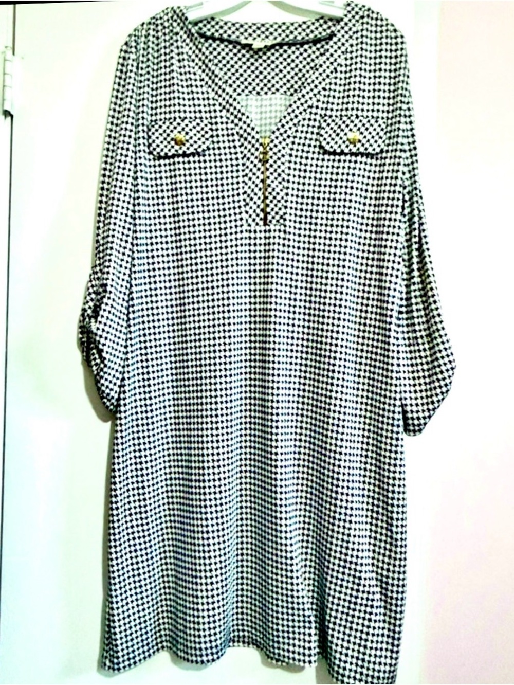 SOHO Apparel Ltd. Houndstooth Zip Front Tunic Dress
